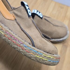Ovelo Suede Camel Rainbow Stitch Slip On Loafers size US 8 - 8.5 EU 39